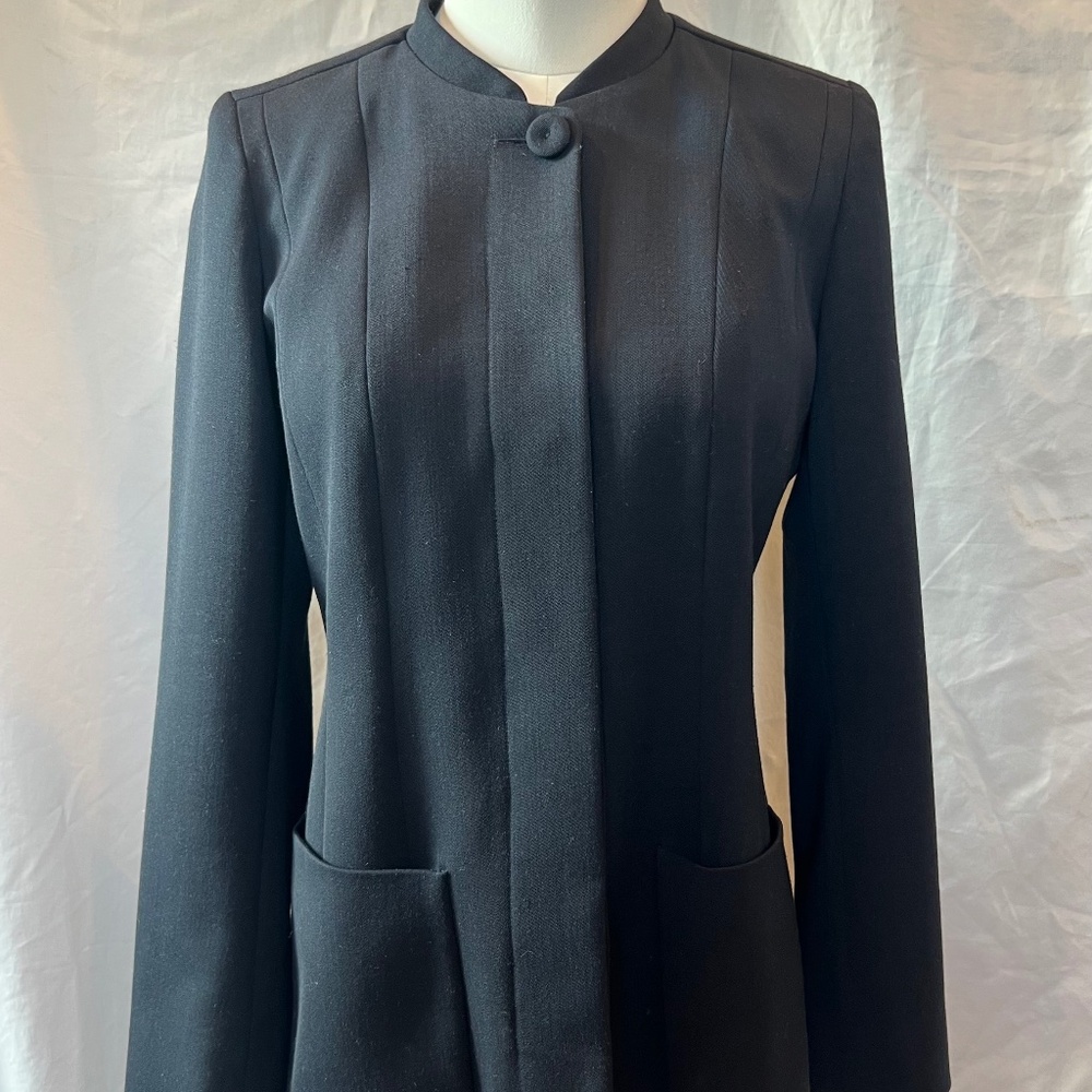 The Fold London Long Line Jacket, Wool in Dark Navy Blue, US 6